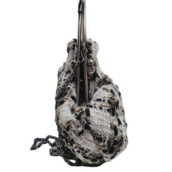 Vintage Jessica McClintock Tweed Handbag Purse Kiss Lock White Black Brown Small - Picture 5 of 11